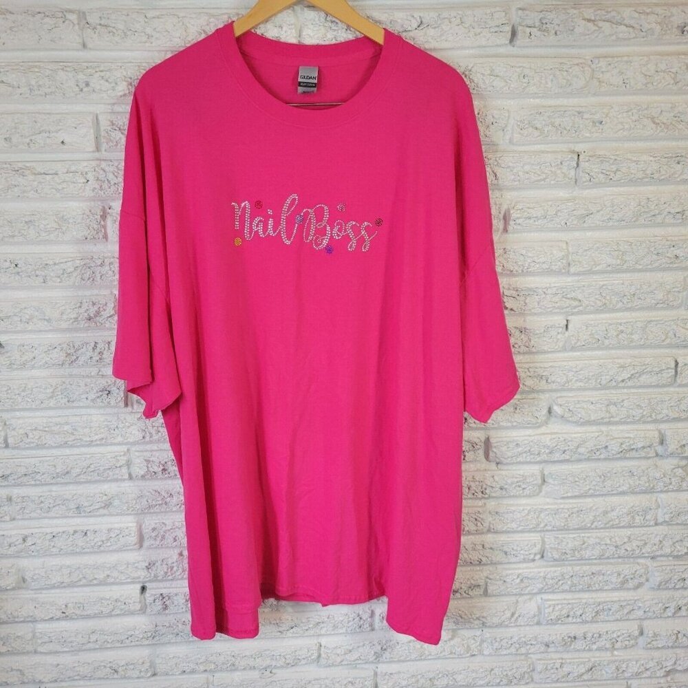 Nail Boss Women's 4XL Pink Rhinestone T-Shirt Plus Cotton Jersey Crew NOV103E